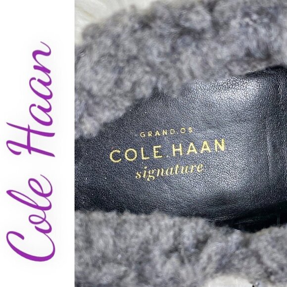 NWOB COLE HAAN Grand OS Callie Waterproof Suede Shearling Wedge Bootie Gray, 10 - Picture 8 of 10